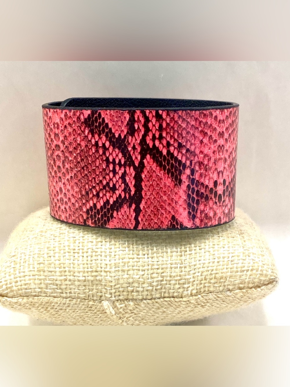 Pink Snake-Print Wide Cuff Bracelet - Unbranded